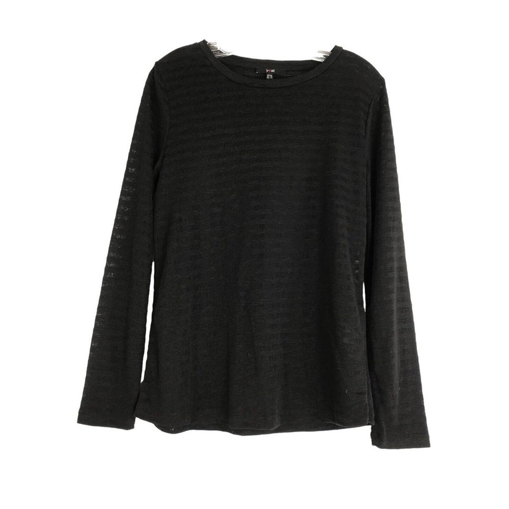 YEST Shirt Womens Size 6 Black Sheer Striped Long Sleeve‎ Ladies